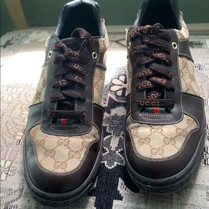 Men’s Gucci Shoes Beige/Brown Logo Size 9.5